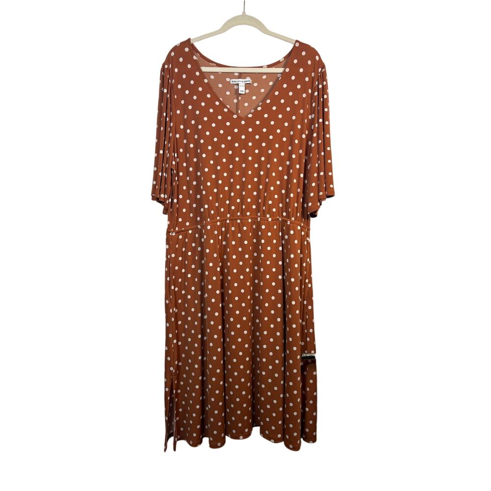 Girl With Curves Gingerbread Polka Dot V-Neck Midi Dress Plus Size XL